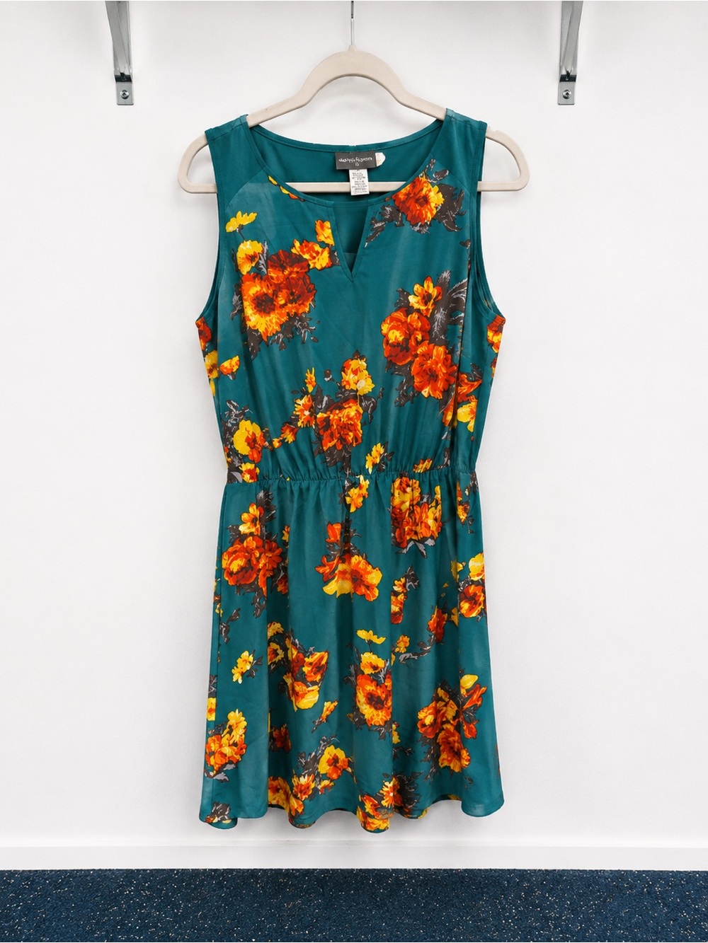 Market & Spruce Teal Floral Sleeveless Casual Dress